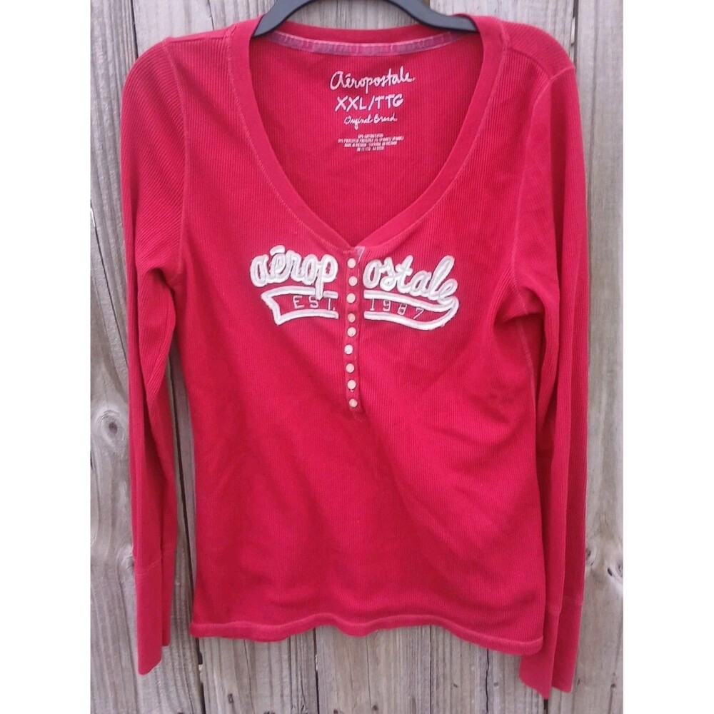Aeropostale Womens Henley Top Knit XXL Y2K Pullover Casual Stretch